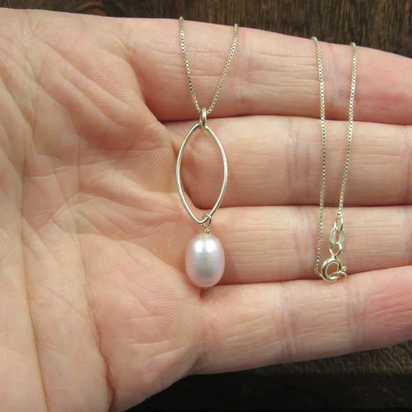 16" Sterling Silver Simple Style Drop Pearl Necklace Vintage - Picture 2 of 6